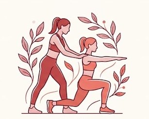 Illustration: Trainerin korrigiert die Ausfallschritt-Haltung